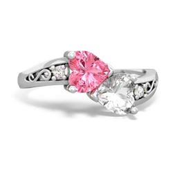 Lab Pink Sapphire Snuggling Hearts 14K White Gold ring R2178