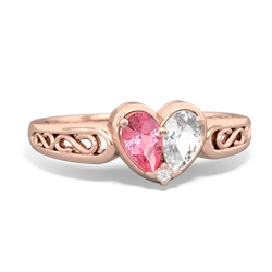 Lab Pink Sapphire Filligree 'One Heart' 14K Rose Gold ring R5070