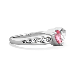 Lab Pink Sapphire Filligree 'One Heart' 14K White Gold ring R5070