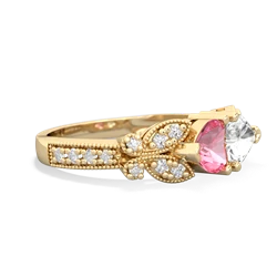 Lab Pink Sapphire Diamond Butterflies 14K Yellow Gold ring R5601