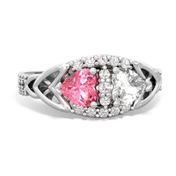 Lab Pink Sapphire Sparkling Celtic Knot 14K White Gold ring R2645