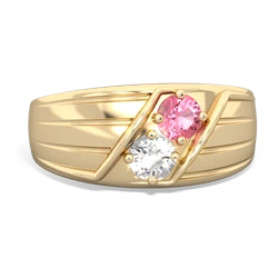 Lab Pink Sapphire Men's Streamline 14K Yellow Gold ring R0460