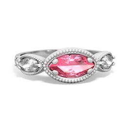 Lab Pink Sapphire Milgrain Marquise 14K White Gold ring R5700