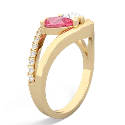 Lab Pink Sapphire Nestled Heart Keepsake 14K Yellow Gold ring R5650