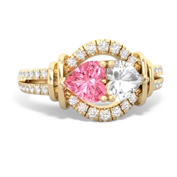 Lab Pink Sapphire Art-Deco Keepsake 14K Yellow Gold ring R5630