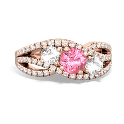 Lab Pink Sapphire Three Stone Aurora 14K Rose Gold ring R3080