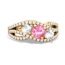 Lab Pink Sapphire Three Stone Aurora 14K Yellow Gold ring R3080