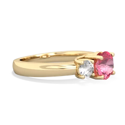 Lab Pink Sapphire Three Stone Round Trellis 14K Yellow Gold ring R4018