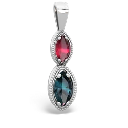 Ruby Antique-Style Halo 14K White Gold pendant P5700