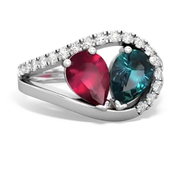 Ruby Nestled Heart Keepsake 14K White Gold ring R5650