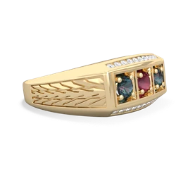 Ruby Three Stone Tire Tread Men's 14K Yellow Gold ring R0520