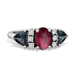 Ruby Antique Style Three Stone 14K White Gold ring R2186