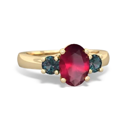 Ruby Three Stone Oval Trellis 14K Yellow Gold ring R4024