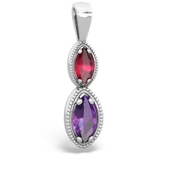 Ruby Antique-Style Halo 14K White Gold pendant P5700