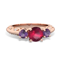 Ruby Art Deco Eternal Embrace Engagement 14K Rose Gold ring C2003