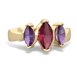 Ruby Three Peeks 14K Yellow Gold ring R2433