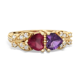 Ruby Diamond Butterflies 14K Yellow Gold ring R5601