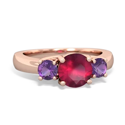 Ruby Three Stone Round Trellis 14K Rose Gold ring R4018