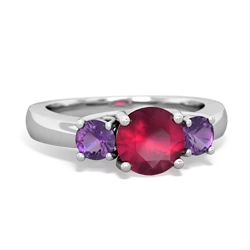 Ruby Three Stone Round Trellis 14K White Gold ring R4018