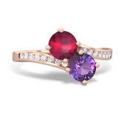 Ruby Channel Set Two Stone 14K Rose Gold ring R5303