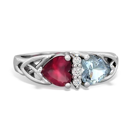 Ruby Celtic Knot Double Heart 14K White Gold ring R5040