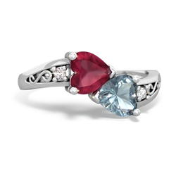 Ruby Snuggling Hearts 14K White Gold ring R2178