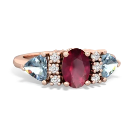 Ruby Antique Style Three Stone 14K Rose Gold ring R2186