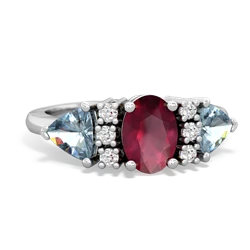 Ruby Antique Style Three Stone 14K White Gold ring R2186