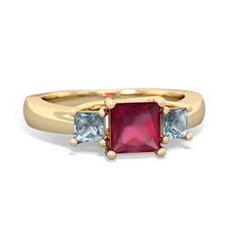 Ruby Three Stone Trellis 14K Yellow Gold ring R4015