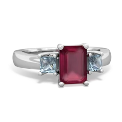 Ruby Three Stone Emerald-Cut Trellis 14K White Gold ring R4021