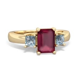 Ruby Three Stone Emerald-Cut Trellis 14K Yellow Gold ring R4021