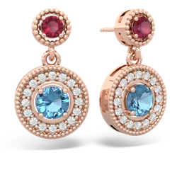 Ruby Halo Dangle 14K Rose Gold earrings E5319