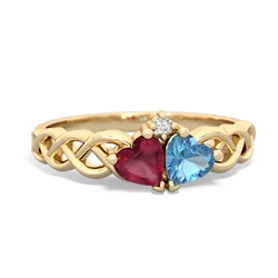 Ruby Heart To Heart Braid 14K Yellow Gold ring R5870