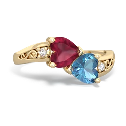 Ruby Snuggling Hearts 14K Yellow Gold ring R2178