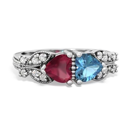 Ruby Diamond Butterflies 14K White Gold ring R5601