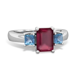 Ruby Three Stone Emerald-Cut Trellis 14K White Gold ring R4021