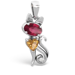 Ruby Kitten 14K White Gold pendant P5780