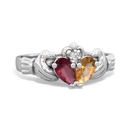 Ruby 'Our Heart' Claddagh 14K White Gold ring R2388