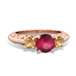 Ruby Art Deco Eternal Embrace Engagement 14K Rose Gold ring C2003