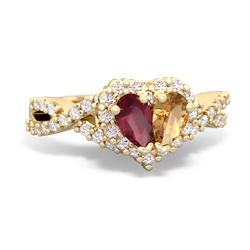 Ruby Diamond Twist 'One Heart' 14K Yellow Gold ring R2640HRT