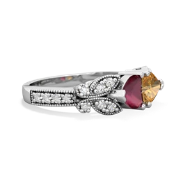 Ruby Diamond Butterflies 14K White Gold ring R5601