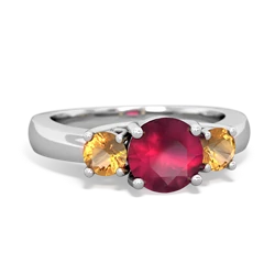 Ruby Three Stone Round Trellis 14K White Gold ring R4018