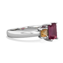 Ruby Three Stone Emerald-Cut Trellis 14K White Gold ring R4021