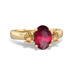 Ruby Three Stone Oval Trellis 14K Yellow Gold ring R4024