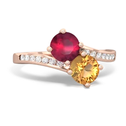 Ruby Channel Set Two Stone 14K Rose Gold ring R5303