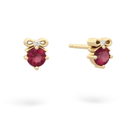 Ruby Diamond Bows 14K Yellow Gold earrings E7002