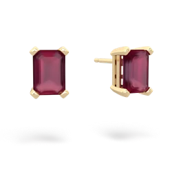 Ruby 7X5mm Emerald-Cut Stud 14K Yellow Gold earrings E1856