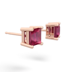 Ruby 5Mm Princess Cut Stud 14K Rose Gold earrings E1789