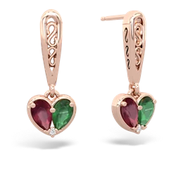 Ruby Filligree Heart 14K Rose Gold earrings E5070