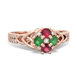 Ruby Celtic Knot Cluster Engagement 14K Rose Gold ring R26443RD